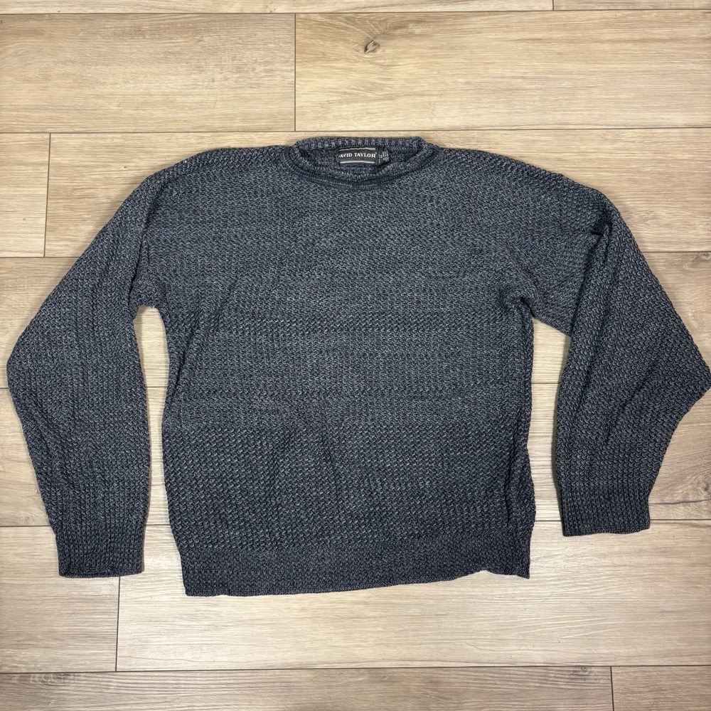 Vintage David Taylor Sweater Men's Medium Gray Preppy Boxy Solid Fall‎ 90s
